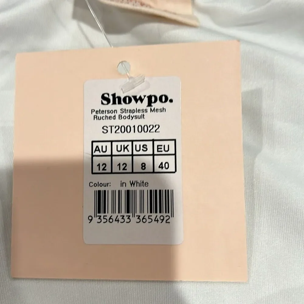 Womens White Strapless Mesh Rushed Thong Showpo Isabella Bodysuit Size 8 NWT - Picture 7 of 10